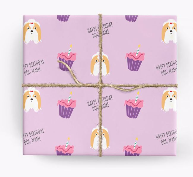 Personalized 'Happy Birthday' Cupcake Wrapping Paper with {breedFullName} Icons